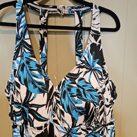 Swimsuits For All Tropical Print One-Piece, Plus-size 28, Blue & White Beachwear - Picture 2 of 6
